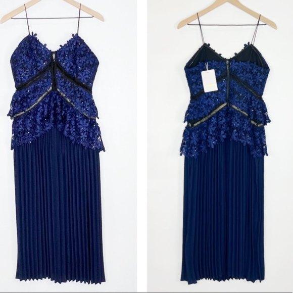 Sexy Blue Lace Bodice Side Split Midi Dress - Picture 7 of 17